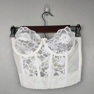 Vintage Victoria's Secret White Lace Sheer Corset Boning Bustier‎ Womens 34C
